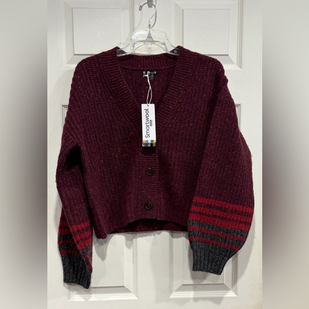Smartwool Women's Medium Cozy Lodge Cropped Cardigan Sweater Eggplant NWT